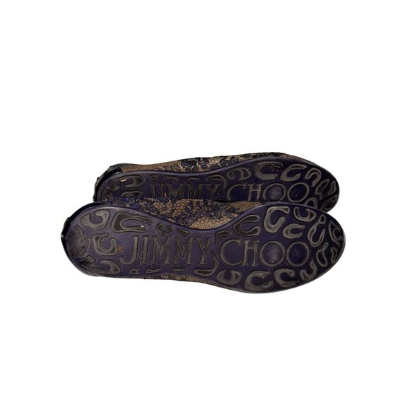 Jimmy Choo Navy Blue Lace Ballet Flats Patent Bow Detail - Picture 10 of 12